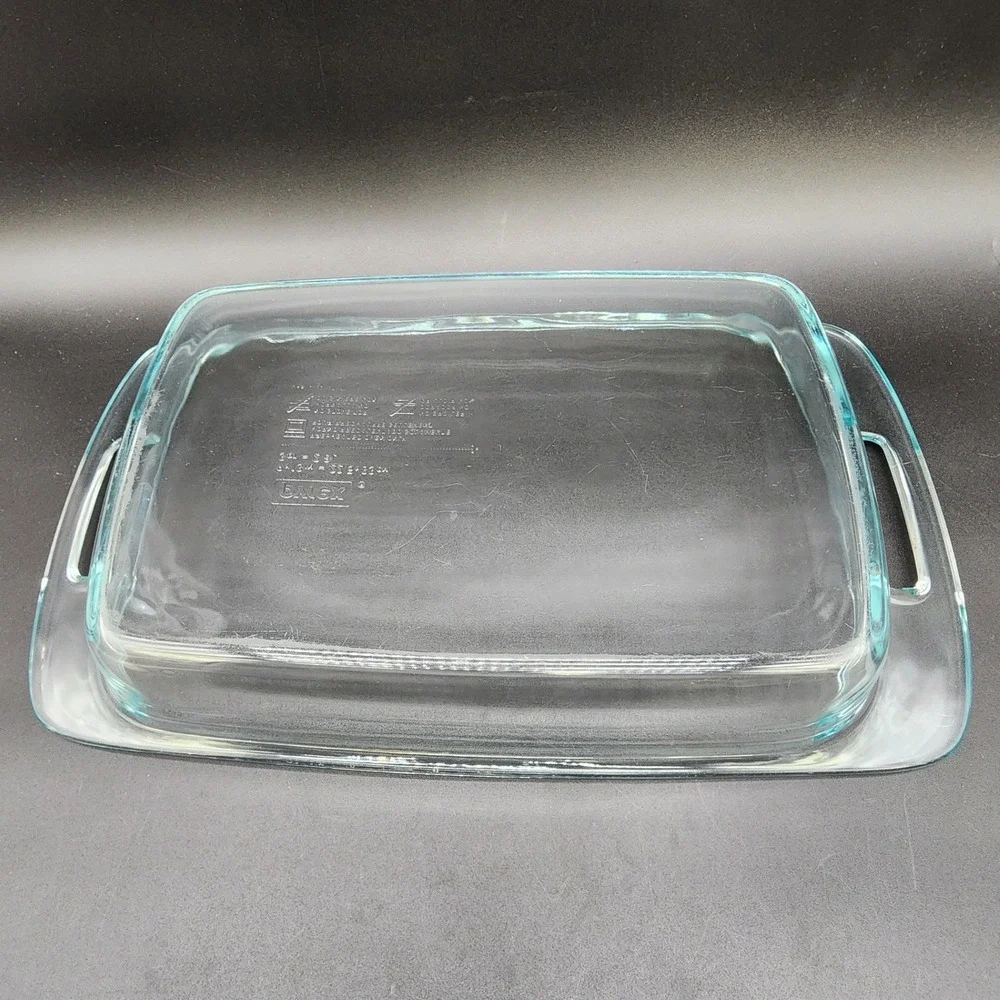 VTG USA Pyrex 3qt 9x13 Clear Blue Tint Glass Rectangular Casserole Baking Dish